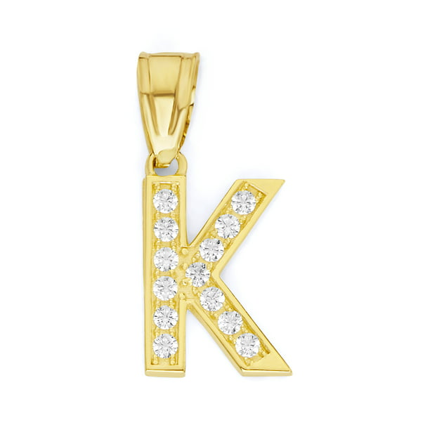 LA BLINGZ 10K White Gold Nugget Initial Letter K Necklace 
